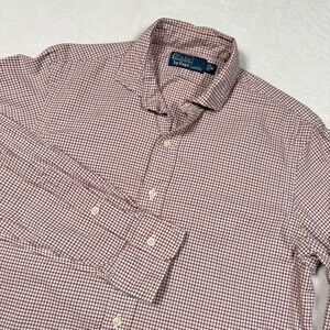 Ralph Lauren Polo Shirt Mens Medium Purple Check Long‎ Sleeve Button Casual